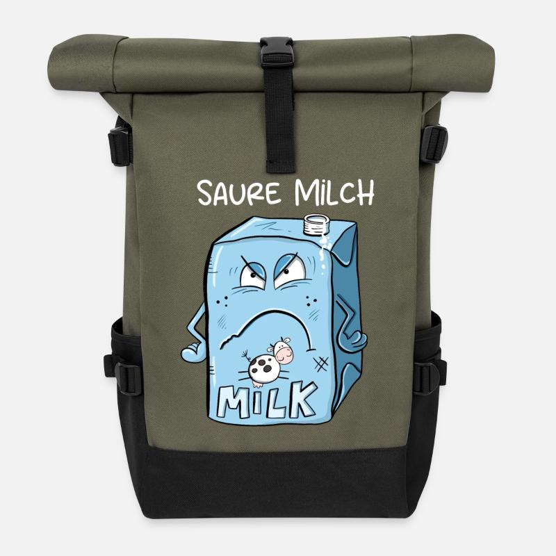 Saure Milch sagt Nö I Milchkarton I Statement - Rolltop Rucksack - Olive/Schwarz