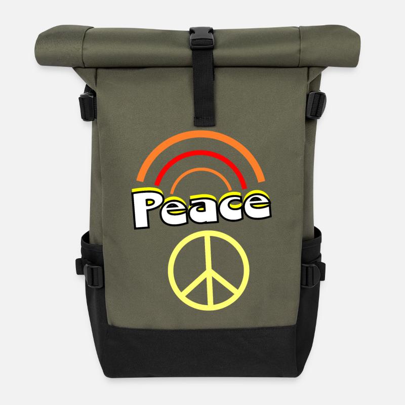 70er Jahre Muster - Rolltop Rucksack - Olive/Schwarz