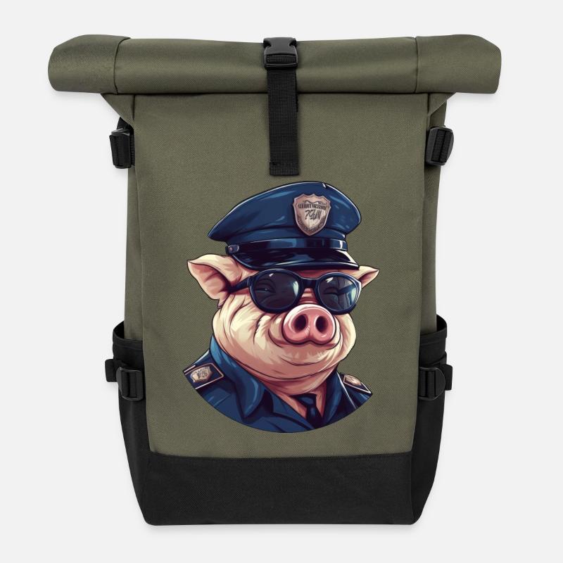 Police cochon - Sac à dos roll top - olive/noir