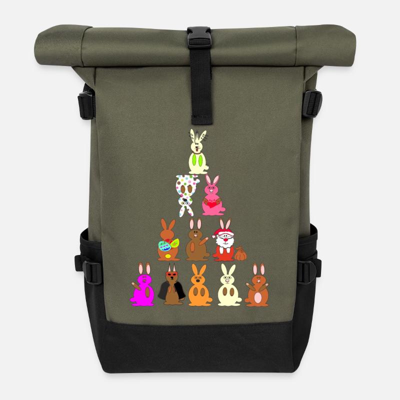 Witzige Kaninchen Comic bunt - Rolltop Rucksack - Olive/Schwarz
