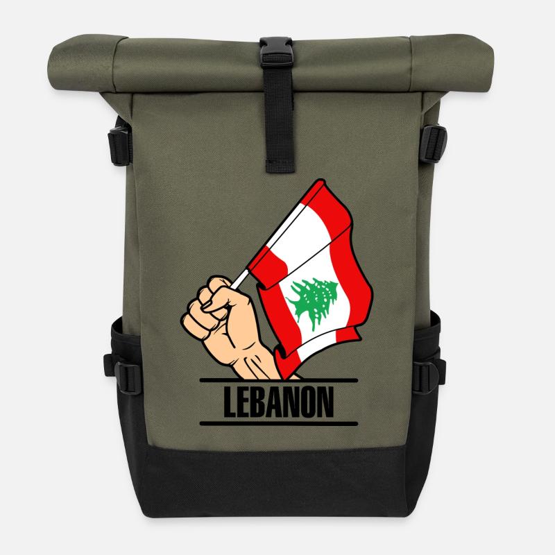 Flagge Libanon faust text LIBANON - Rolltop Rucksack - Olive/Schwarz
