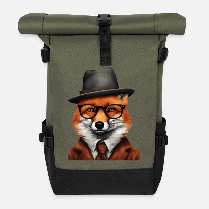 Sherlock Fox in klassischer Kleidung - Rolltop Rucksack - Olive/Schwarz