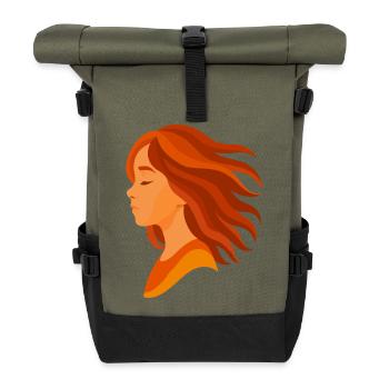 Porträt eines Mädchens mit roten Haaren - Rolltop Rucksack - Olive/Schwarz - Vorne
