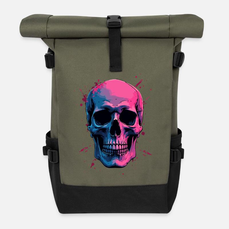 Neon Skull - Rolltop Rucksack - Olive/Schwarz