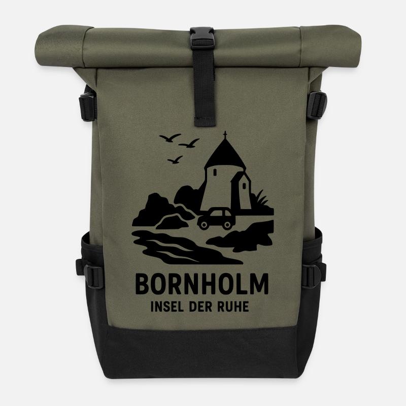 Bornholm Insel der Ruhe Dänemark - Rolltop Rucksack - Olive/Schwarz