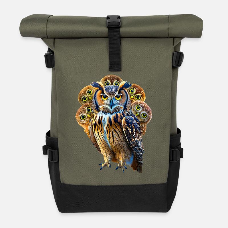 Owl - Roll Top Backpack - olive/black