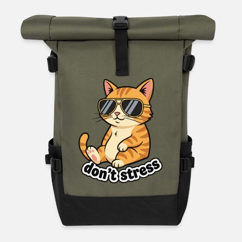 Stress dich nicht, Katze - Rolltop Rucksack - Olive/Schwarz