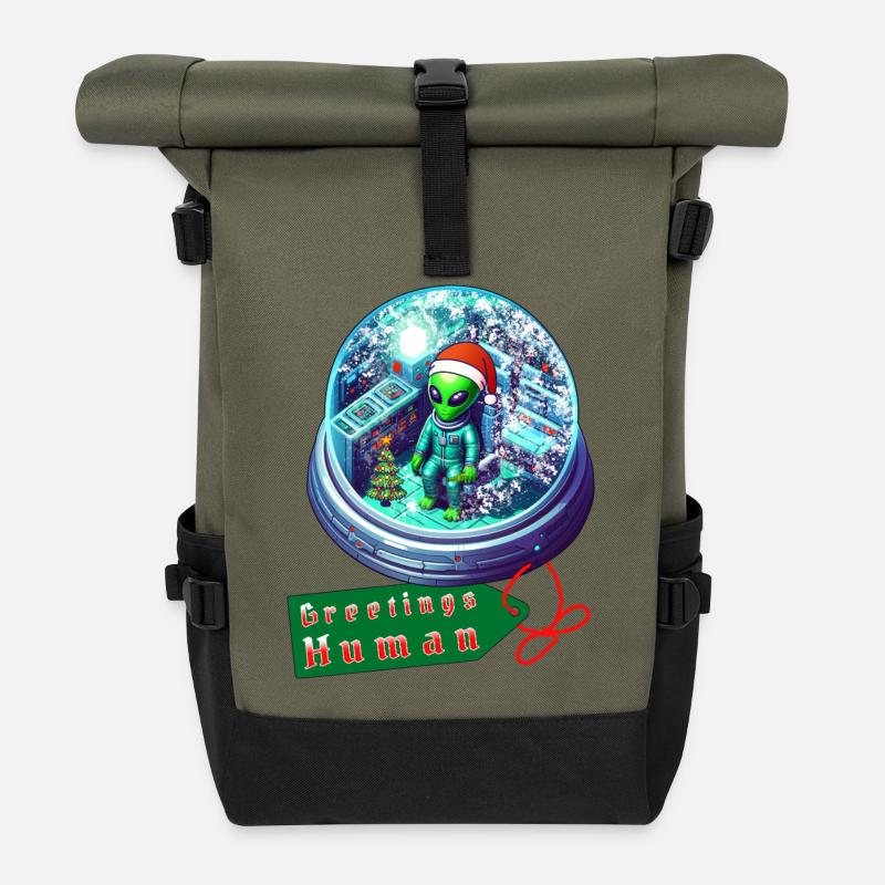 Alien Christmas - Roll Top Backpack - olive/black
