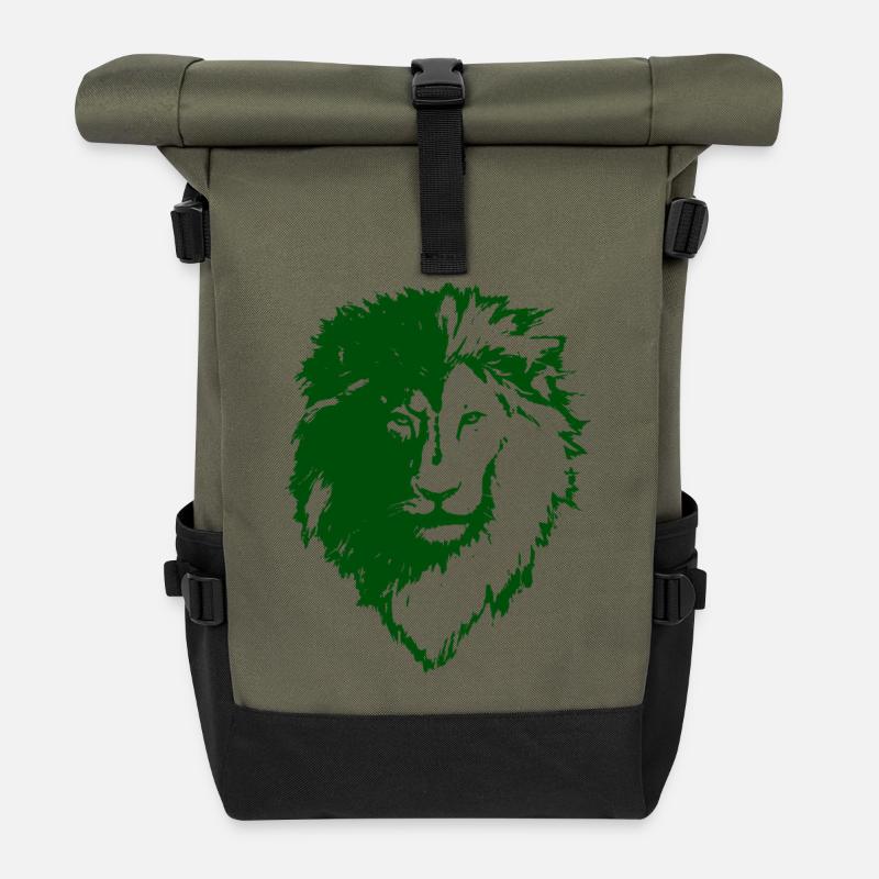 Grüne Löwe Silhouette - Rolltop Rucksack - Olive/Schwarz