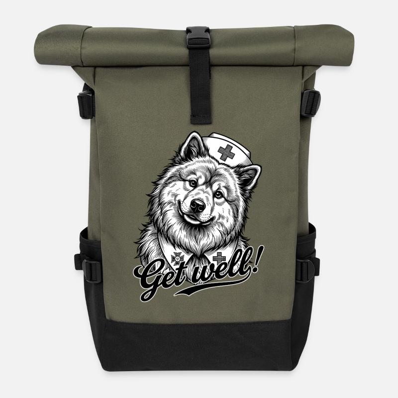 Eurasier | Nurse | Get Well - Roll Top Backpack - olive/black