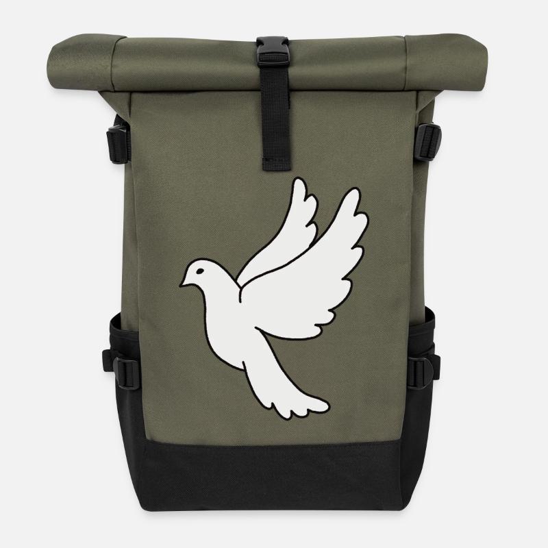 Silhouette de la colombe blanche - Sac à dos roll top - olive/noir
