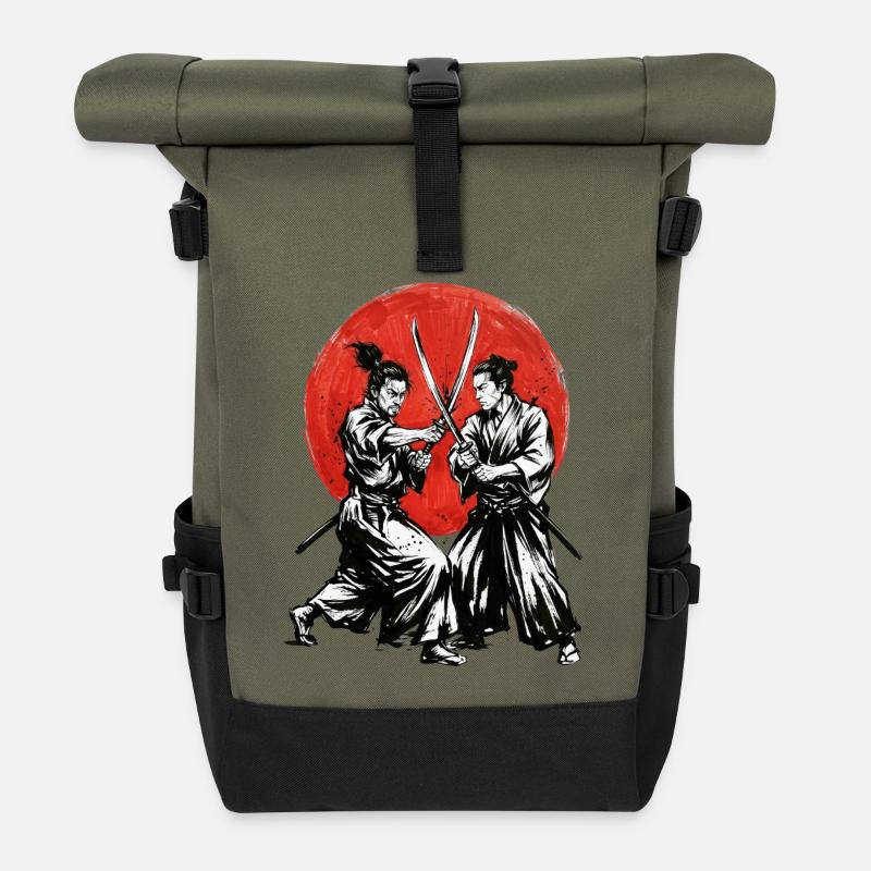 Samurai duels in the red circle - Roll Top Backpack - olive/black