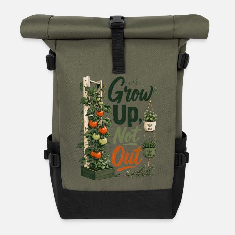Grow Up Not Out - Roll Top Backpack - olive/black