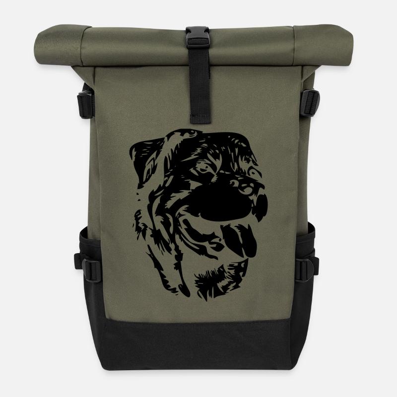 Rottweiler Kopf - Rolltop Rucksack - Olive/Schwarz