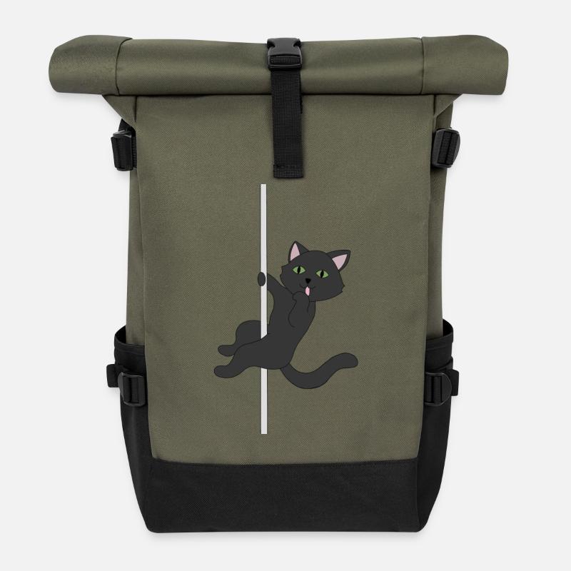 Chat noir chat noir pole dance meow - Sac à dos roll top - olive/noir