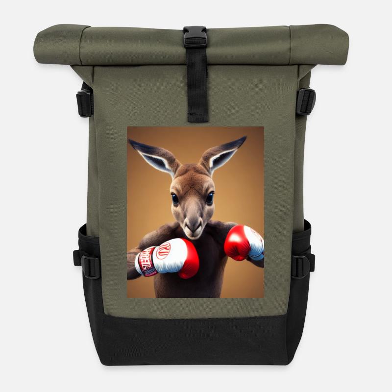 Boxen Känguru Comic Zeichnung Tier Australien - Rolltop Rucksack - Olive/Schwarz