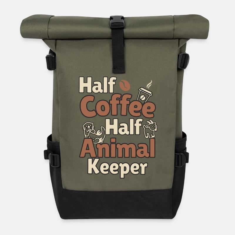 Lustiger Tierpfleger Spruch - Kaffee und Tier - Rolltop Rucksack - Olive/Schwarz