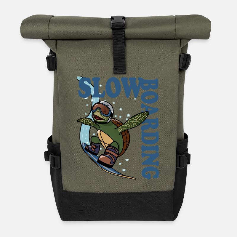 Snowboard Winter Schildkröte - Rolltop Rucksack - Olive/Schwarz