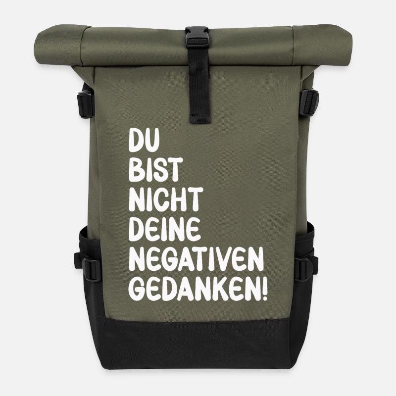 Motivation Spruch Positives Denken - Rolltop Rucksack - Olive/Schwarz