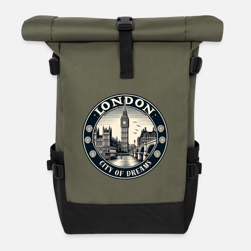 Londres - Sac à dos roll top - olive/noir