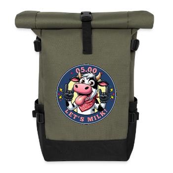 05.00 Uhr - Lasst uns melken! Rock'n'Roll! - Rolltop Rucksack - Olive/Schwarz - Vorne