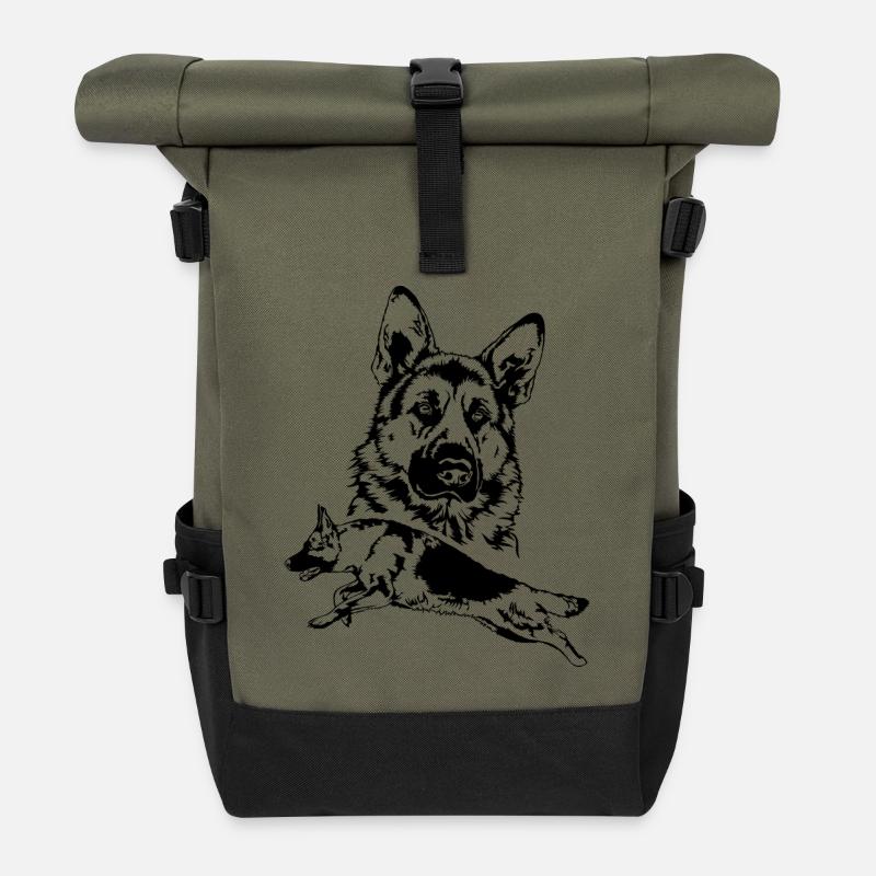DEUTSCHER SCHÄFERHUND German Shepherd C Wilsigns - Rolltop Rucksack - Olive/Schwarz