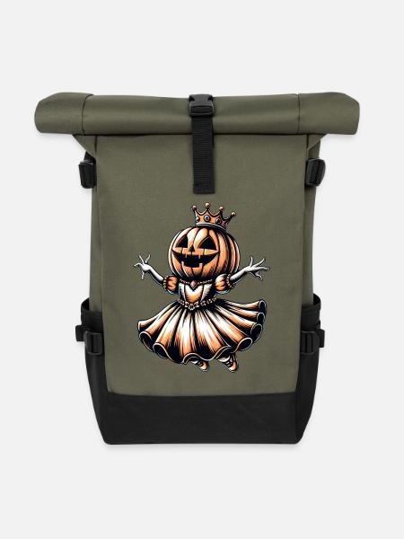 Halloween Kürbis Prinzessin mit Krone - Rolltop Rucksack - Olive/Schwarz