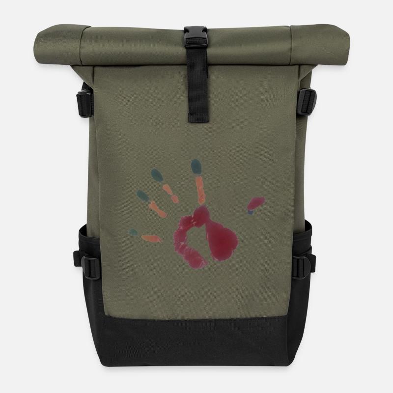 Handabdruck Illustration - Rolltop Rucksack - Olive/Schwarz
