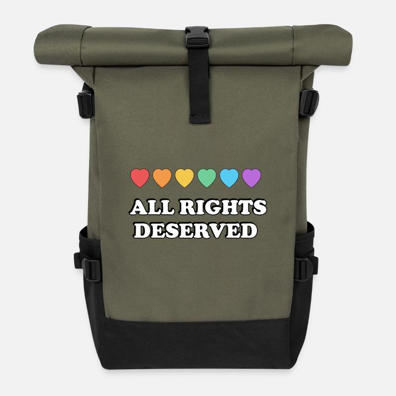 ALL RIGHTS DESERVED Rainbow Hearts LGBT PRIDE - Roll Top Backpack - olive/black