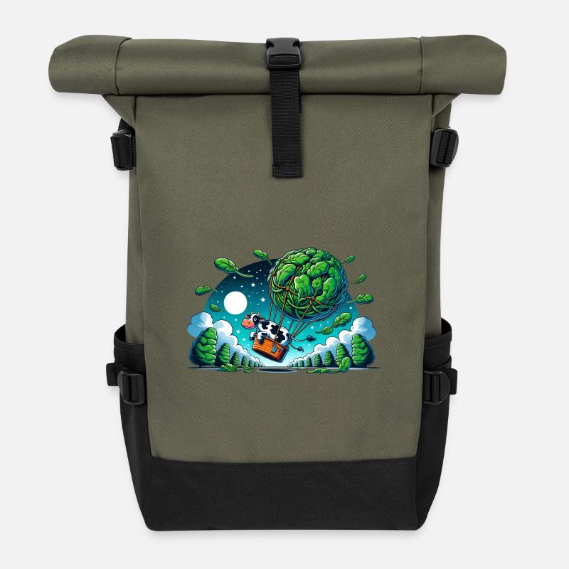 Leaf Lift Cow Voyage - Roll Top Backpack - olive/black