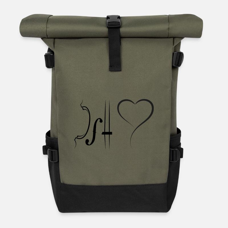 Minimalist Heart Line and Violin Sketch - Roll Top Backpack - olive/black