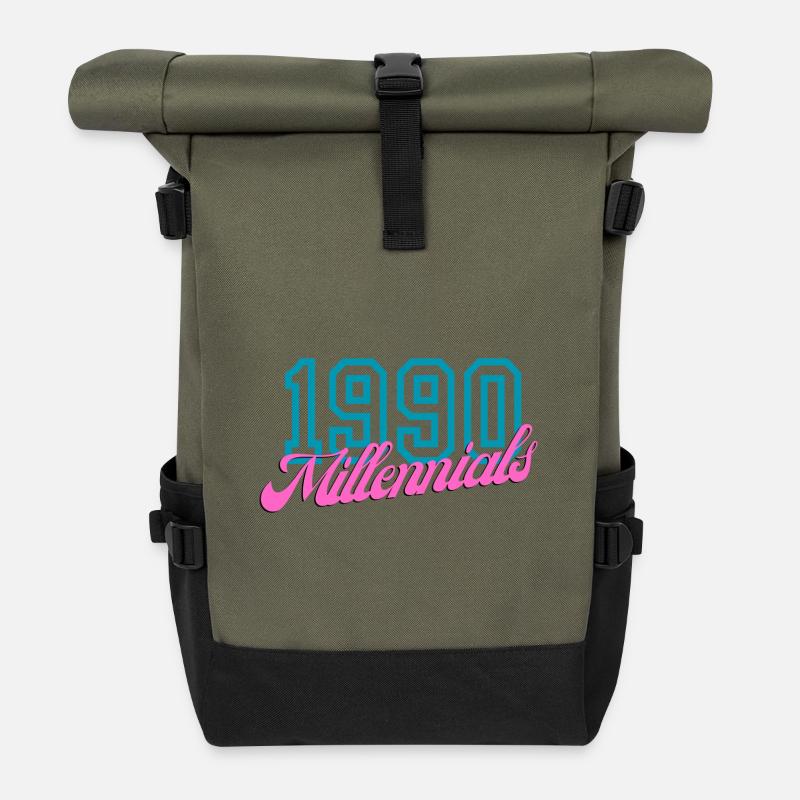 Retro 1990 Millennial Digitaler Stil Design - Rolltop Rucksack - Olive/Schwarz