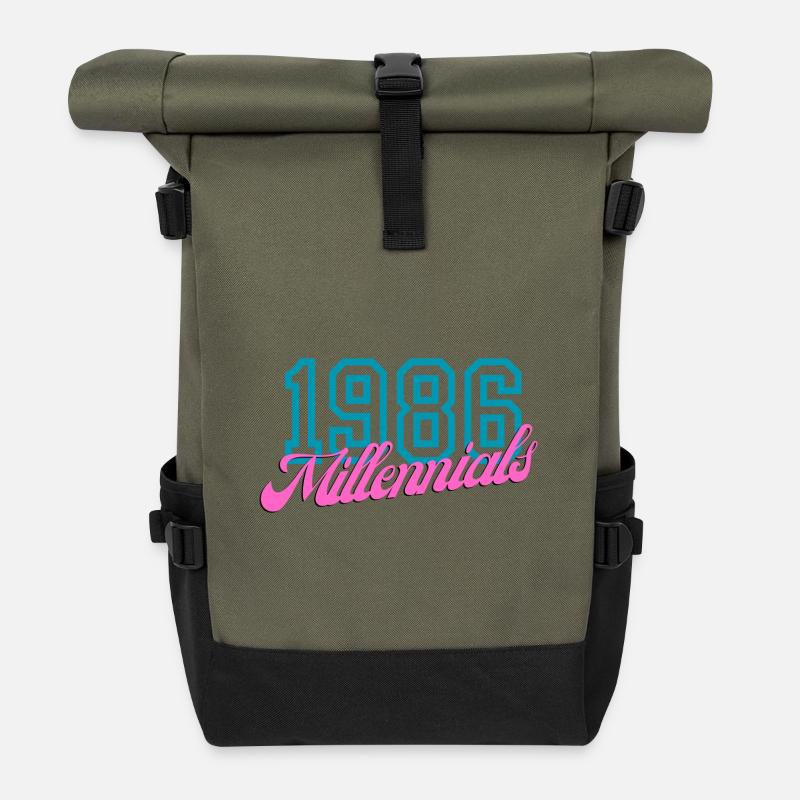 1986 Millennials Retro Numerisches Design - Rolltop Rucksack - Olive/Schwarz
