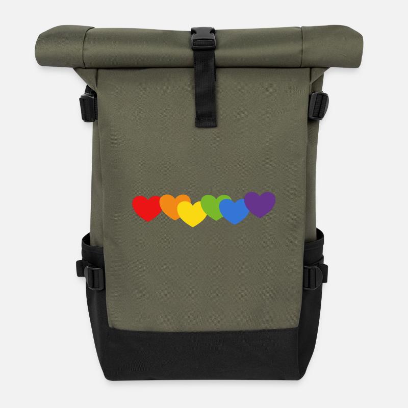 Regenbogen Herzen Pride Flagge Farben - Rolltop Rucksack - Olive/Schwarz