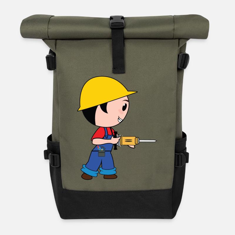 construction worker construction worker road construction tierfb - Roll Top Backpack - olive/black