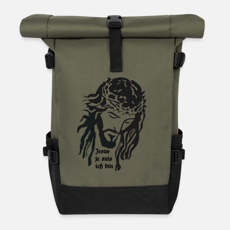 Jésus - Sac à dos roll top - olive/noir