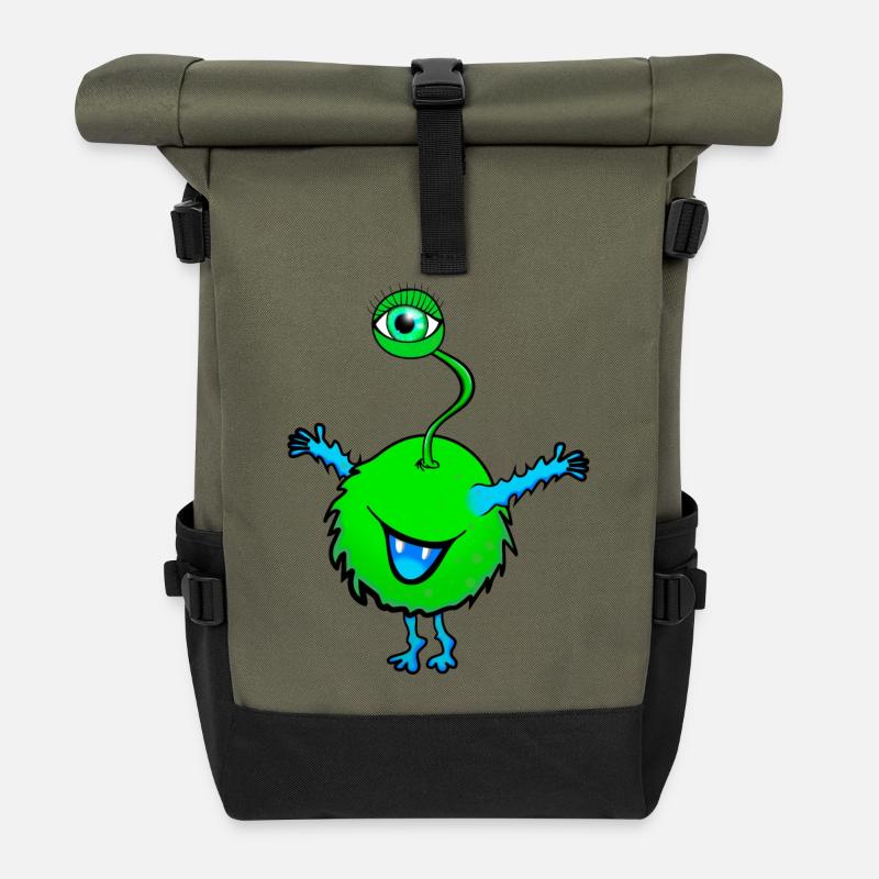 vert monstre avec un oeil - Sac à dos roll top - olive/noir