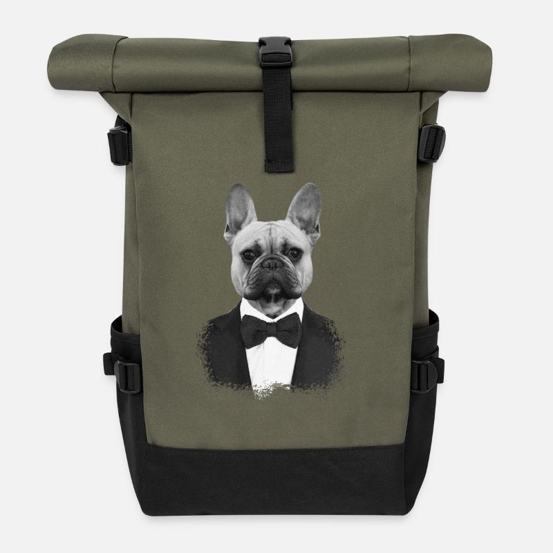 Bouledogue en Smoking Élégant - Sac à dos roll top - olive/noir