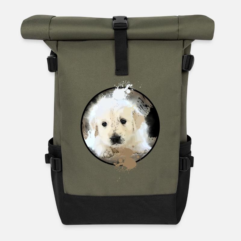 Golden Retriever Baby - Roll Top Backpack - olive/black