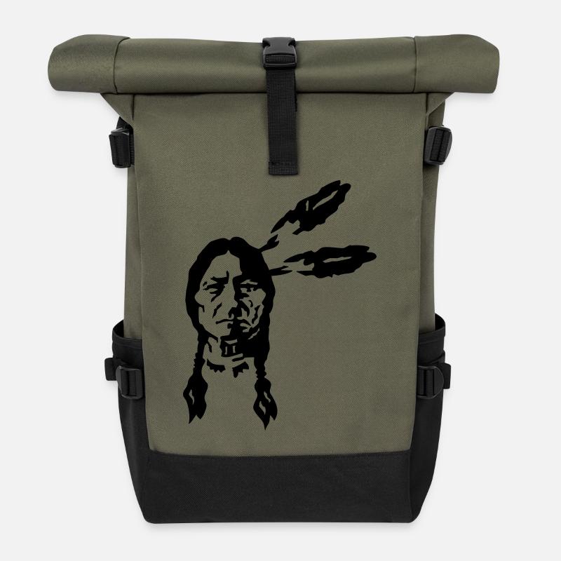indianer krieger western - Rolltop Rucksack - Olive/Schwarz