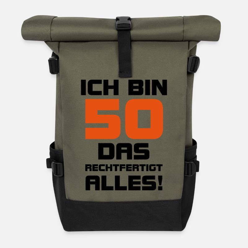 50 Geburtstag Geschenk Geburtstagsgeschenk 50. - Rolltop Rucksack - Olive/Schwarz