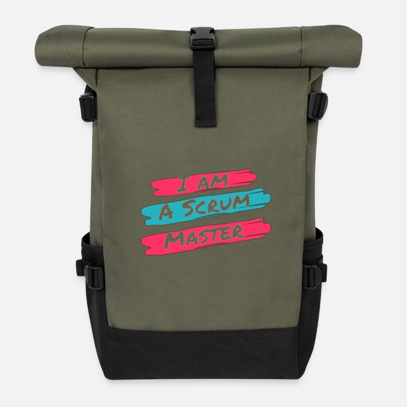 Handmade Scrum Master T-shirt - Roll Top Backpack - olive/black