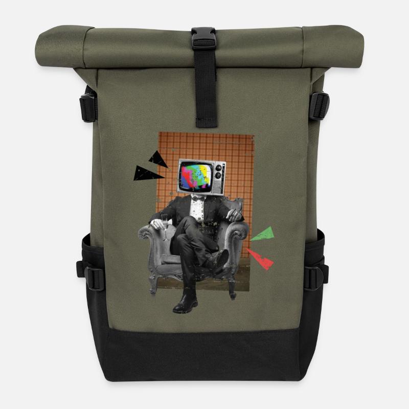 Retro TV - Rolltop Rucksack - Olive/Schwarz