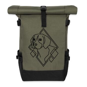 Beagle in geometrischer Form - Line-Art-Design - Rolltop Rucksack - Olive/Schwarz - Vorne