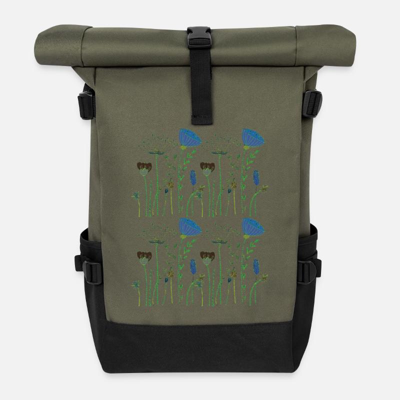 Fleurs séchées - Sac à dos roll top - olive/noir