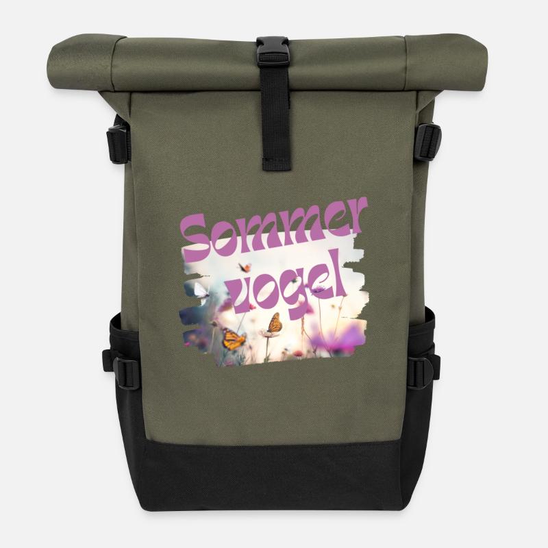 Summer bird - Butterfly - Vocabulary - Roll Top Backpack - olive/black