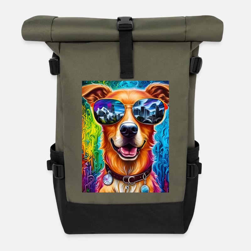 Chien avec des lunettes de soleil - Sac à dos roll top - olive/noir
