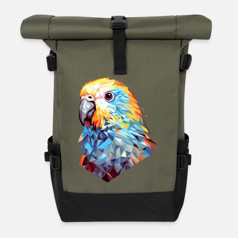 Wellensittich Polygon Vogel Wellensittiche - Rolltop Rucksack - Olive/Schwarz