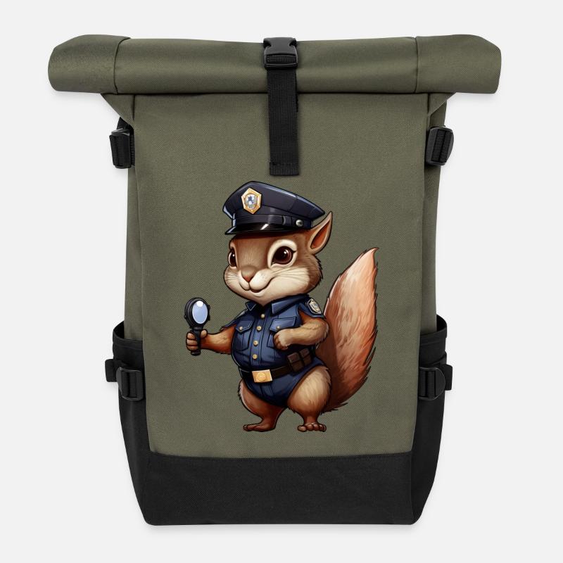 Eichhörnchen Polizistin - Rolltop Rucksack - Olive/Schwarz
