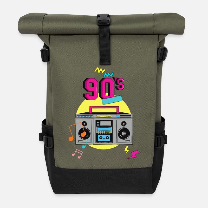 Retro 90er Jahre Ghettoblaster und Vibe Design - Rolltop Rucksack - Olive/Schwarz